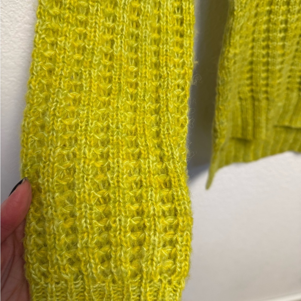 Field Flower Wool Blend Chartreuse Open Knit Sweater Anthro Style small - Picture 4 of 12